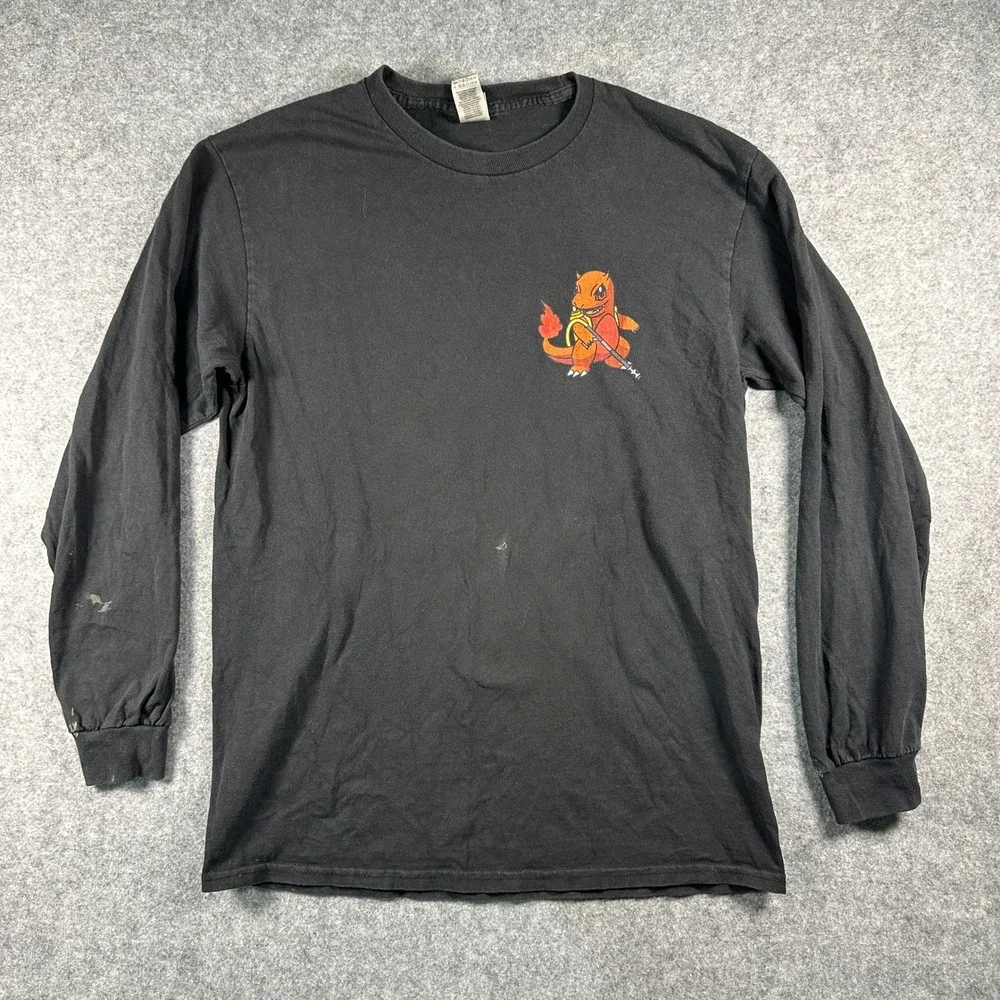 Gildan Mens Charmander HTX Graphic Shirt Medium Black Long Sleeve Cotton